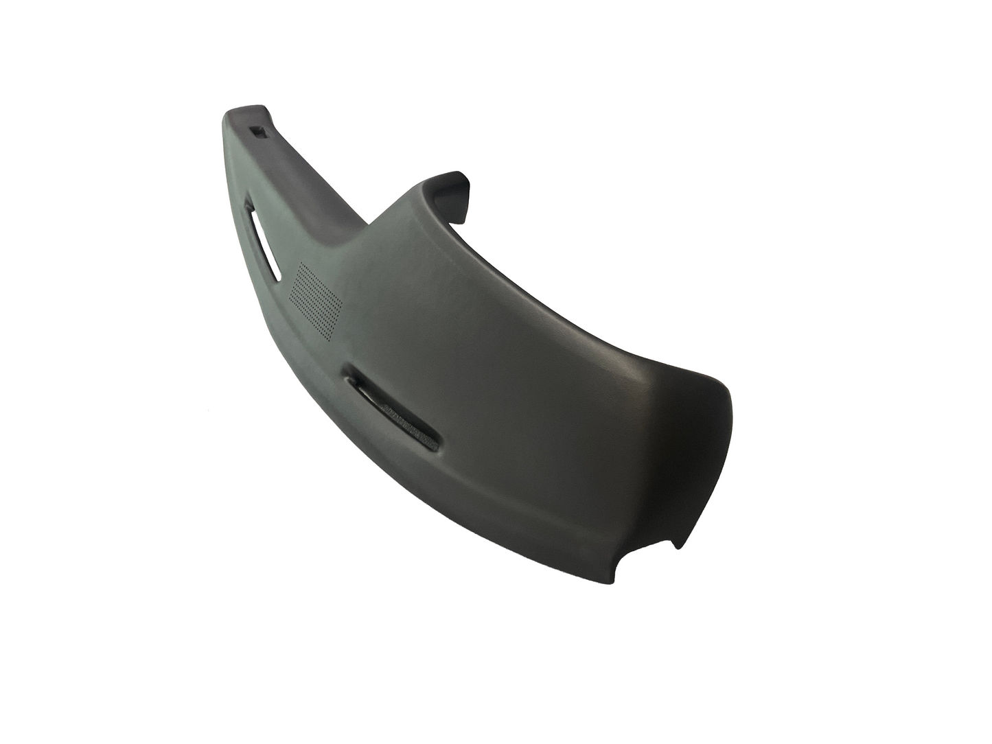 Molded black Just Dashes SoftCap dash cover overlay with vents, shown from an angle against a white background.