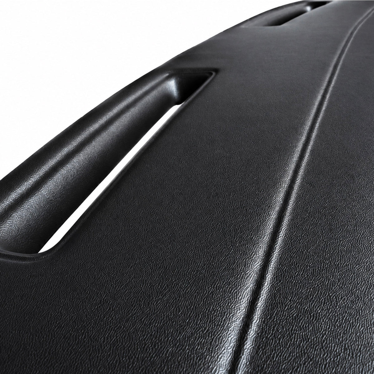 Black SoftCap dash cover for 1977-1990 Chevrolet Impala and Caprice, close-up of textured vinyl grain and defroster vent opening