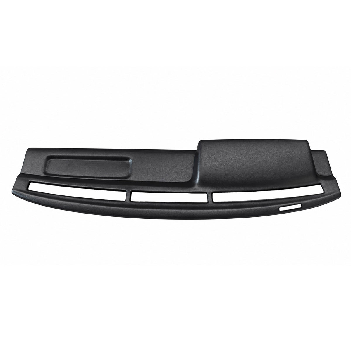 Black SoftCap dash cover for 1986.5-1993 Nissan Hardbody and Pathfinder, view from windshield side showing defroster vents
