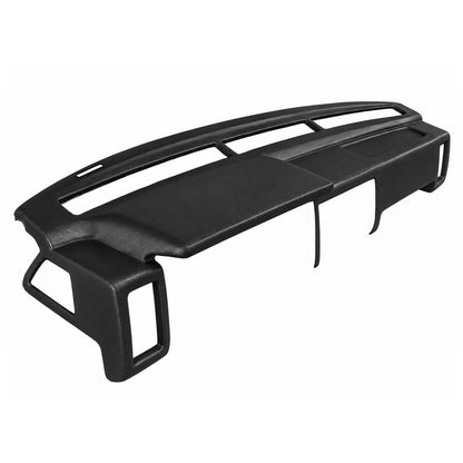 Black SoftCap dash cover for 1986.5-1993 Nissan D21 Hardbody and Pathfinder, angled view of top and defroster vent openings