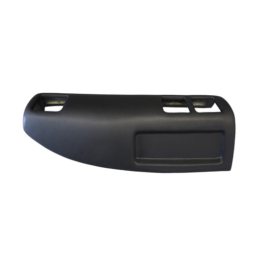 Alternate angle of the black Just Dashes SoftCap padded dash cover for 1987-1988 Toyota Pickup and 4Runner, showing product contours and vent cutouts.