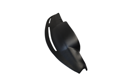 Side angle view of Just Dashes SoftCap black padded dash cover for 1972-1989 Mercedes-Benz R107 SL and SLC.