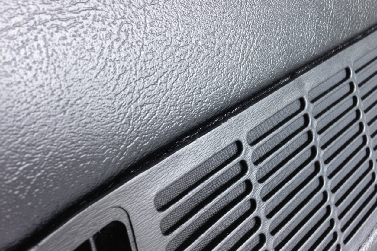 Close-up of Coachman grain texture on a 1978 Chevy LUV restoration dash – close up speaker