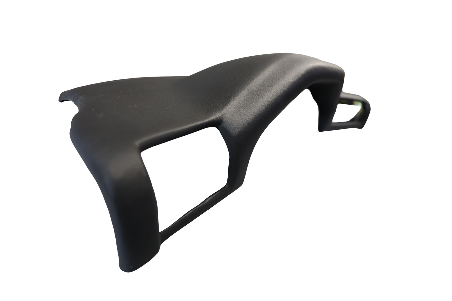 Driver side close-up angled view of a matte black molded plastic dashboard cover overlay for 1984-1991 BMW 3 Series (E30) 