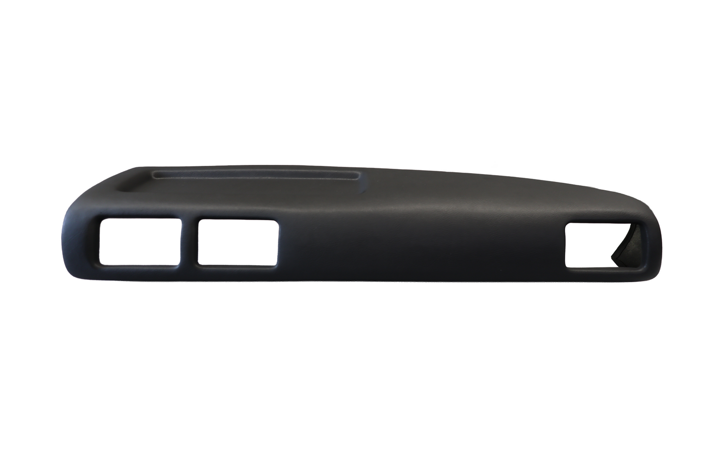 Straight front view of the black Just Dashes SoftCap padded dash cover for 1987-1988 Toyota Pickup and 4Runner, displaying the exact layout of vent cutouts and the top storage tray.