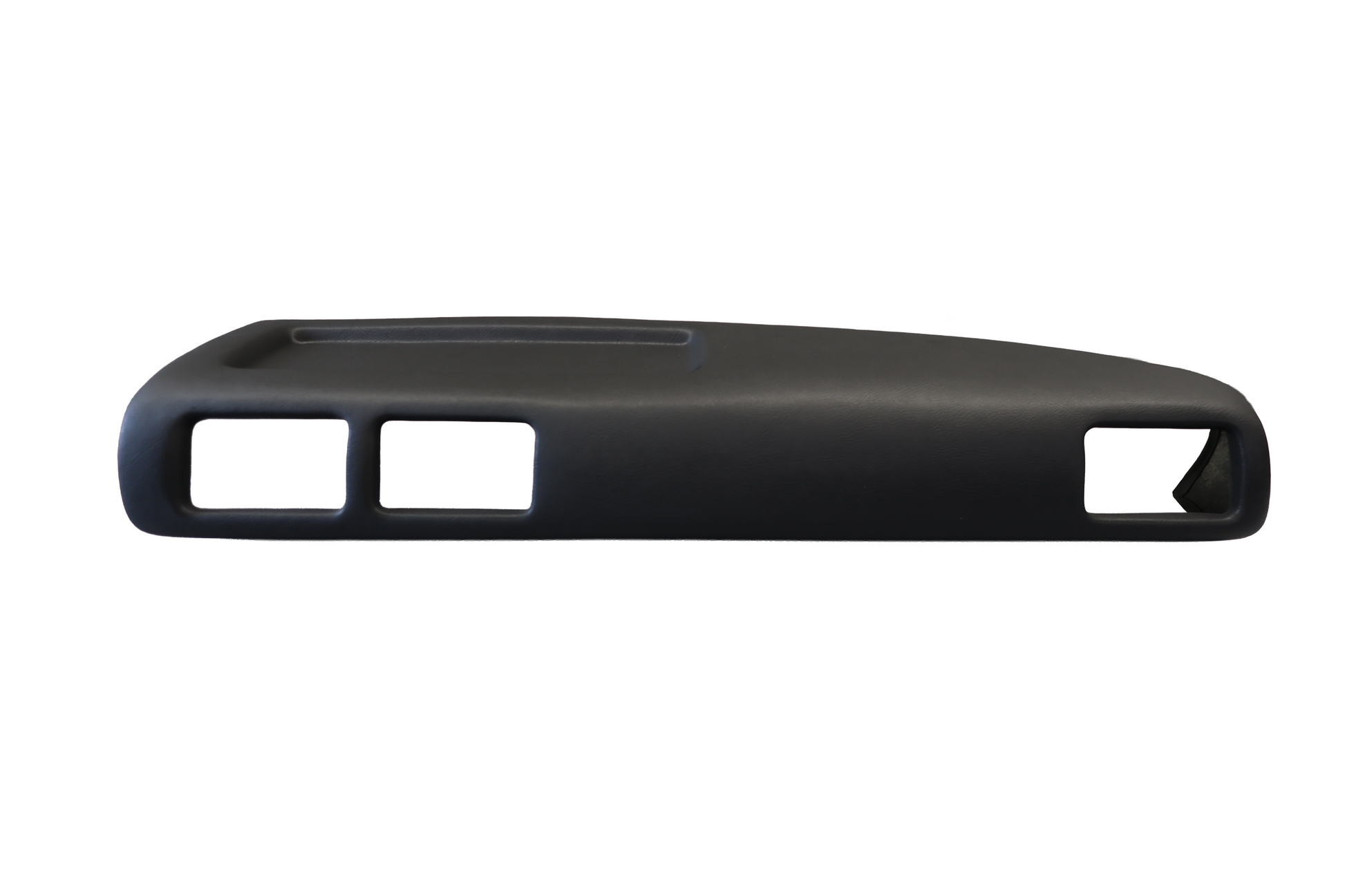 Straight front view of the black Just Dashes SoftCap padded dash cover for 1987-1988 Toyota Pickup and 4Runner, displaying the exact layout of vent cutouts and the top storage tray.