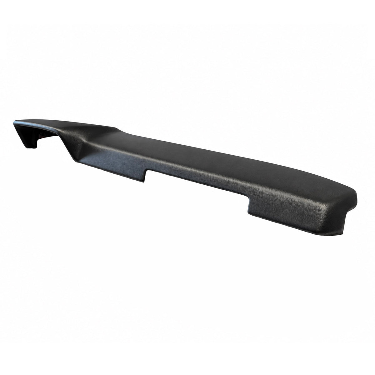 Black SoftCap dash cover for 1975-1980 Volvo 240 and 260 Series, three-quarter view of the dash face and textured vinyl grain