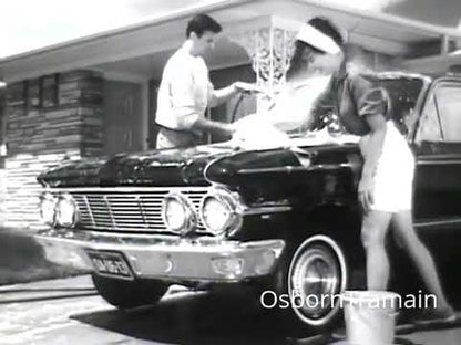 Original 1963 Mercury Comet television commercial featuring the S-22 sedan and convertible, highlighting the premium interior and braking.